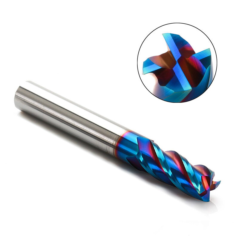 1-10mm 4 Flutes Tungsten Carbide Milling Cutter HRC65 Blue NACO Coated Milling Cutter CNC Tool