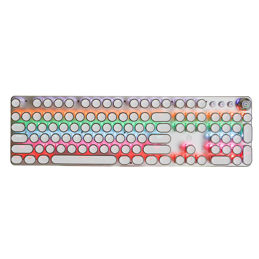 K820 Steampunk Retro Mechanical Keyboard 104 Round Keys Plated Blue Switch RGB Backlit USB Wired Gam
