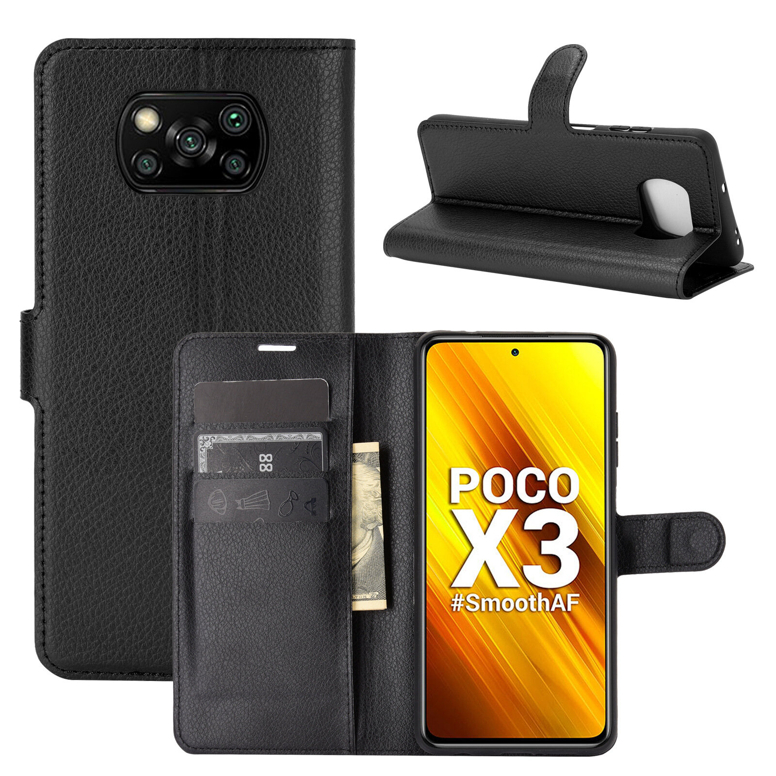 Bakeey for POCO X3 PRO / POCO X3 NFC Case Litchi Pattern Flip Shockproof PU Leather Full Body Protec