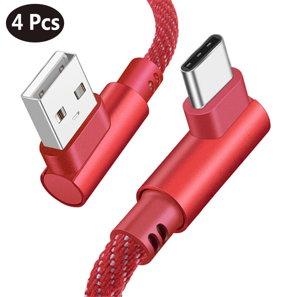 

[4Pcs Red] Bakeey 2.4A USB to USB-C Cable Denim Braided Elbow Fast Charging Data Transmission Cord Line 2m long For Sams