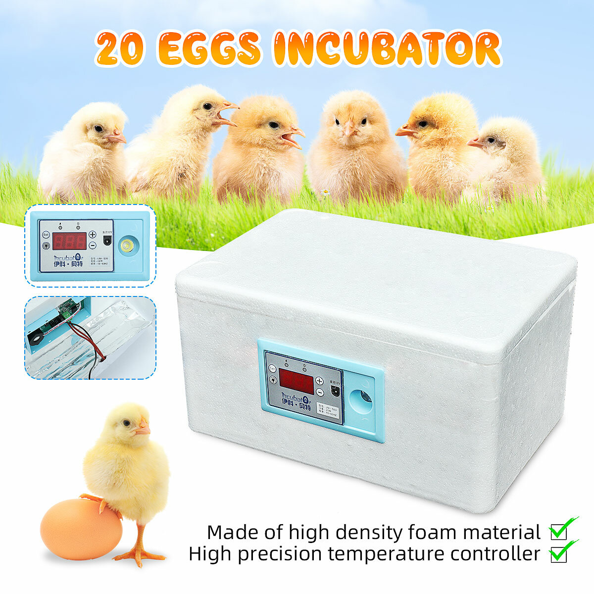 

20 яйца Автоматический цифровой контроль температуры инкубатора для кур и птицы