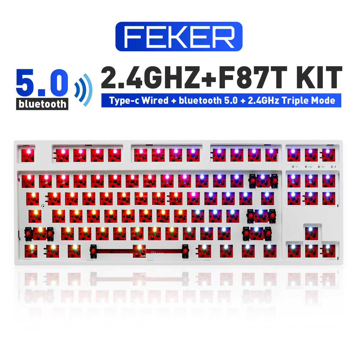 FEKER 87 Keys Customized Keyboard Kit Hotswappable 2.4G bluetooth RGB Backlight Frosted ABS Case DIY Mechanical Keyboard