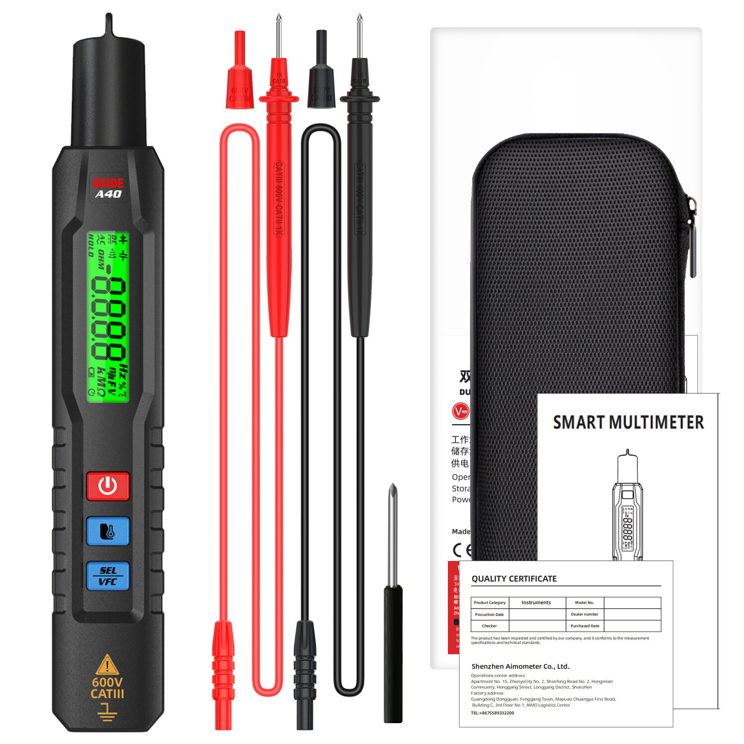 Bside A40 Infrarood Thermometer 600 v Smart Digitale Multimeter Pen Type Tester Vfc Variabele Freque