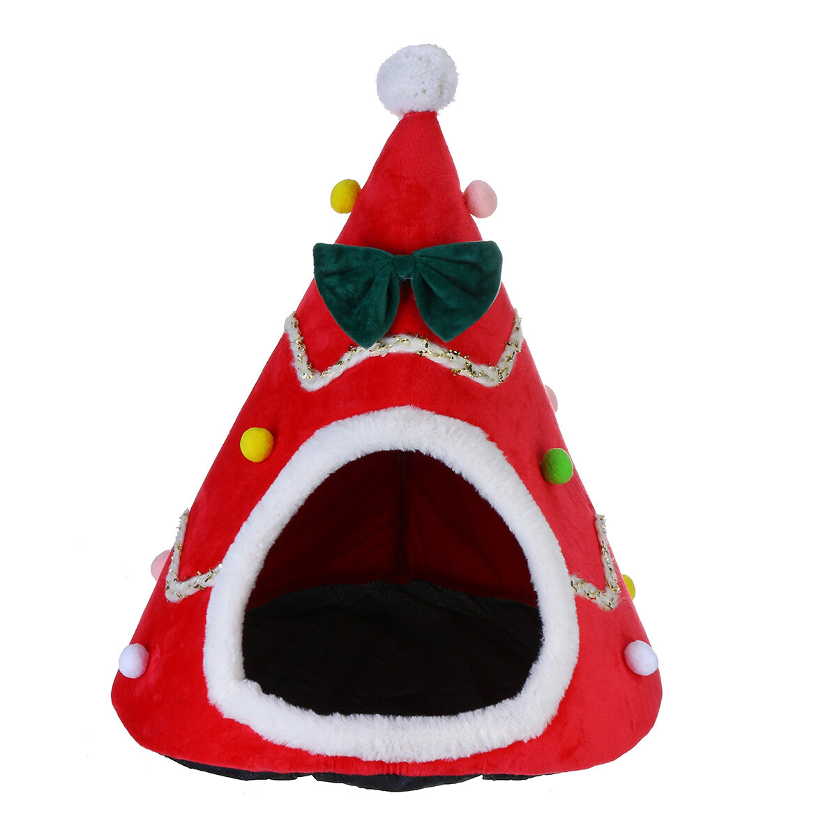 Cat Pet Dog Christmas Tree Shape Velvet Warm House Cave Beds Indoor Cats Cozy Wool Igloo Pet House