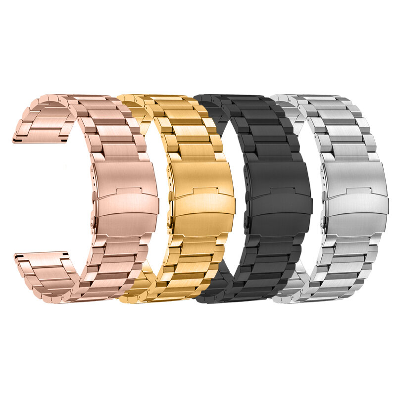 

22mm Three-bead Trapezoidal Stainless Steel Watch Straps Smart Watch Band Replacement Strap