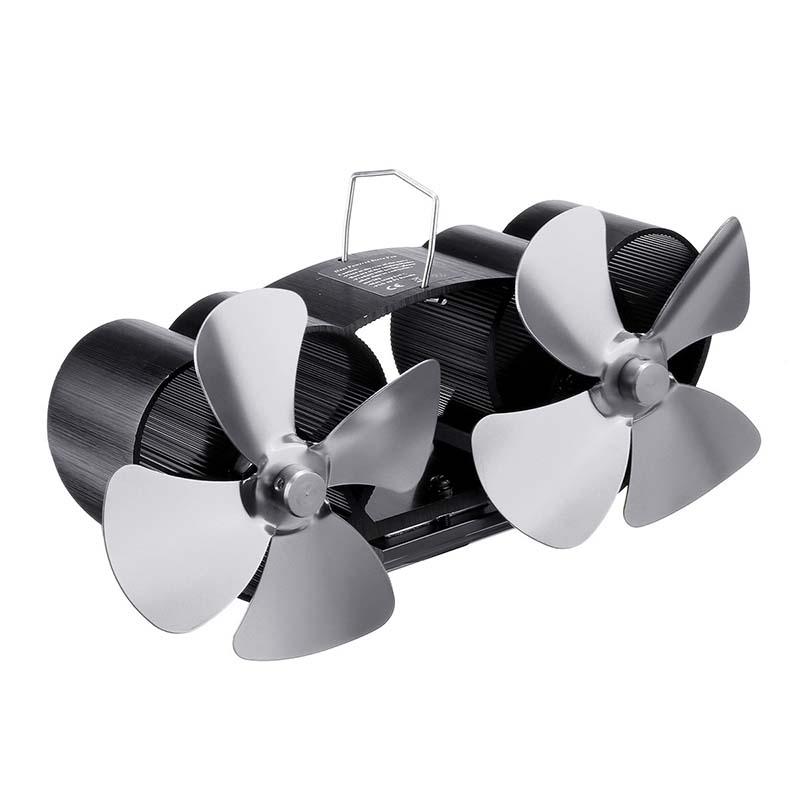IPRee® Ventilador de estufa de leña con 8 cuchillas y doble cabeza para circulación de calor ecológico.