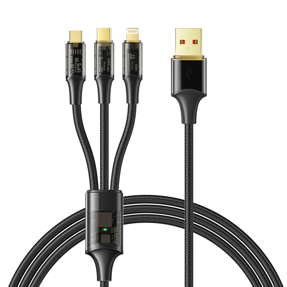

Mcdodo CA-333 100W USB-A to Type-C/iP/Micro USB Cable SCP Fast Charging Data Transmission Tinned Copper Core Line 1.2M L