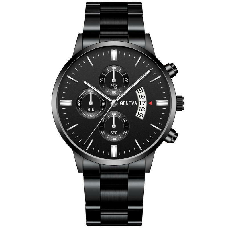 GENEVA Fashion Men Watch Date Display Stainless Steel Strap Business Quartz Watch