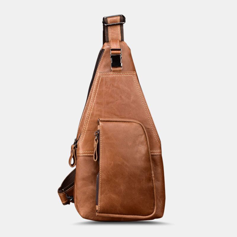 Men Genuine Leather Multi-pocket Anti-theft Chest Bag Retro Wear Waterproof Crossbody Bag