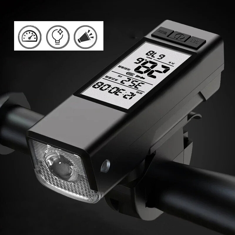 

3 in 1 450Lm Brightness Wireless Bike Headlight 2000mAh Battery Type-C 3 Light Modes Smart Speedometer with 120db Horn f