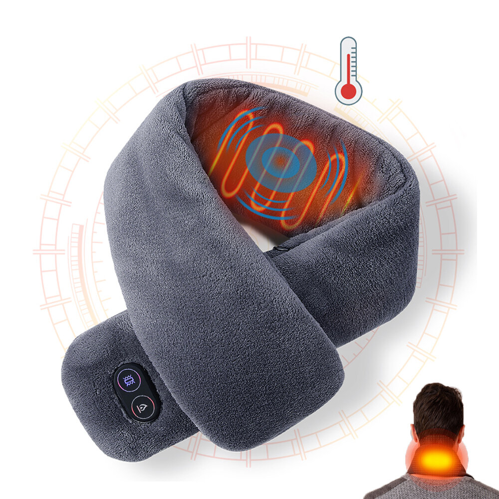 TENGOO Electric Heating Scarf 3 Gears Heating 4 Modes Massage Ajustable Winter Warm USB Rechargeable Neckerchief Plush Collar - Navy