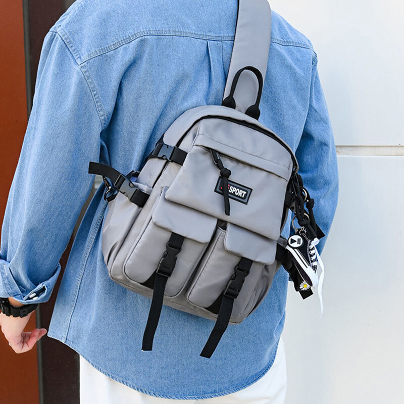 Men Muti-Pockets Waterproof Chest Bag Nylon Lightweight Comfortable Convertible Strap Crossbody Bag