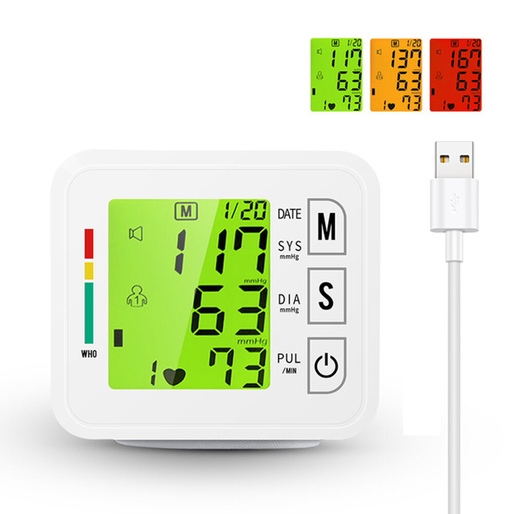 

Boxym KWL-W01 USB Charging Wrist Blood Pressure Monitor LCD Screen Rechargeable Digital Sphygmomanometer English Voice B