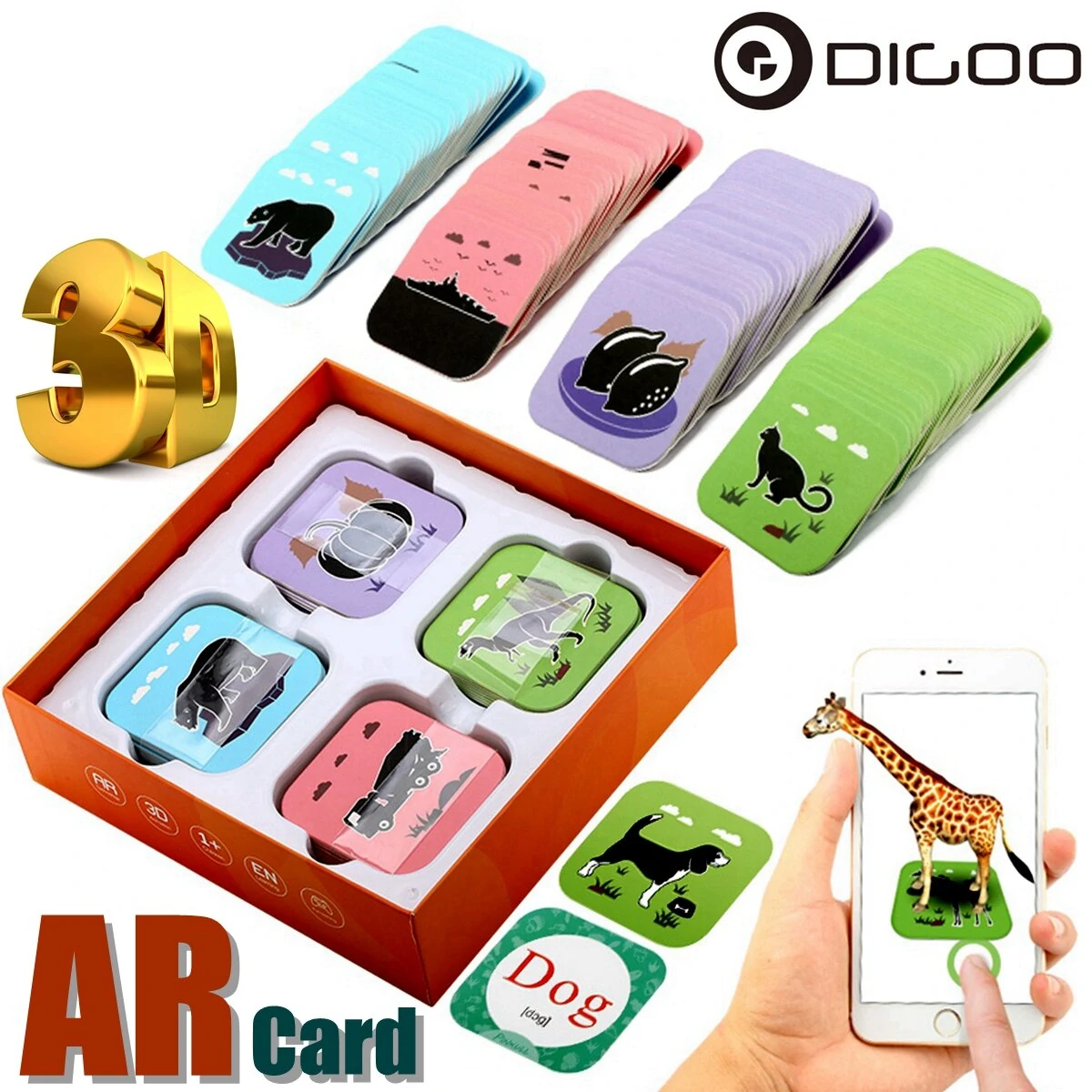 Digoo bb-cq1 ar education card 108 pcs early learning interactive educational kids 3d speelgoed