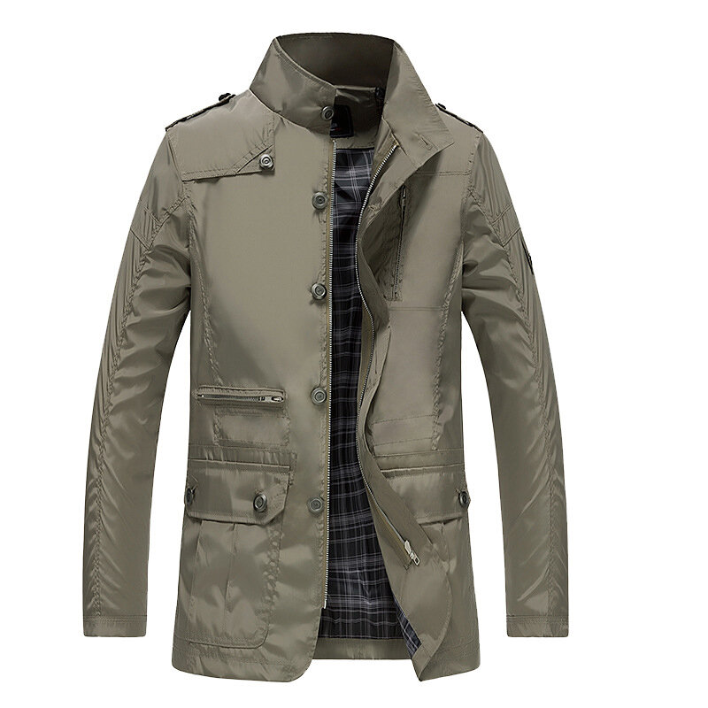 Mens Water Repellent Windproof Stand Collar Jacket Solid Color Trench ...