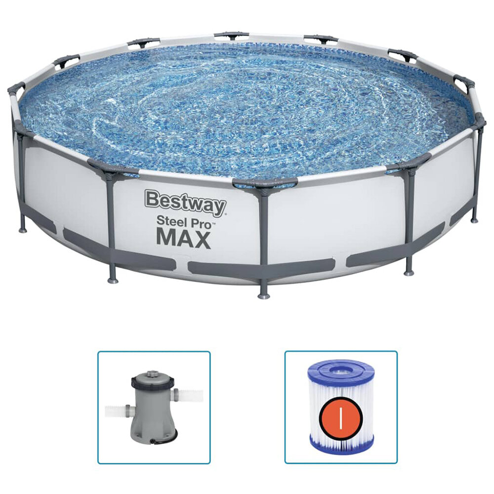 Στα 190.50 € από αποθήκη Τσεχίας | [EU Direct]Bestway Steel Pro MAX 6473 L (90%) Swimming Pool Set With Filter Pump+Repair Patch 366x76cm Swimming Pool Made Of 3-ply Sidewalls&Corrosion-resistant Steel Frame