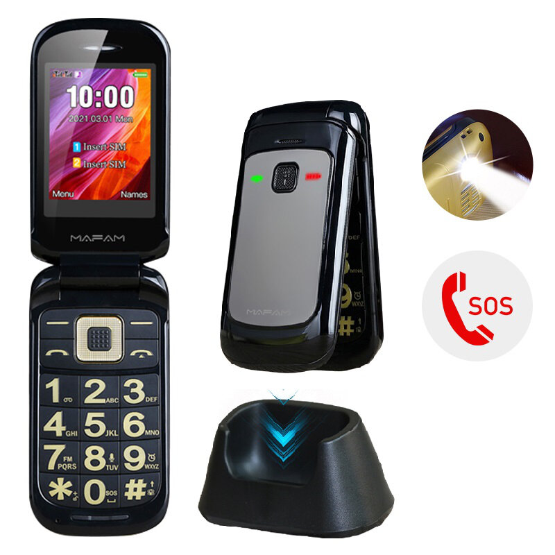 MAFAM F138 Big Button Dual SIM Card SOS Flashlight Loud Speaker FM 2G Flip Phone For The Elderly