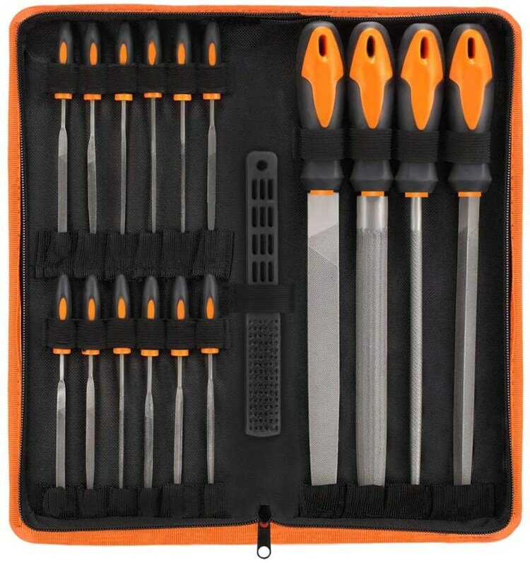 17pcs Needle File Set High Carbon Steel Metal File with Rubber Soft Handle Metalworking Woodworking 