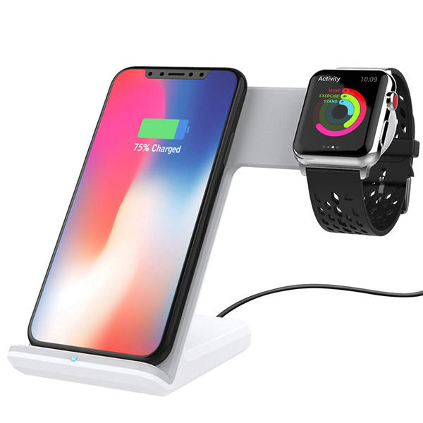 Bakeey 10W 7.5W 2 IN1ワイヤレス充電器急速充電ドック電話ホルダーiPhone用11XS MAX iWatch 3 4S10注105G +