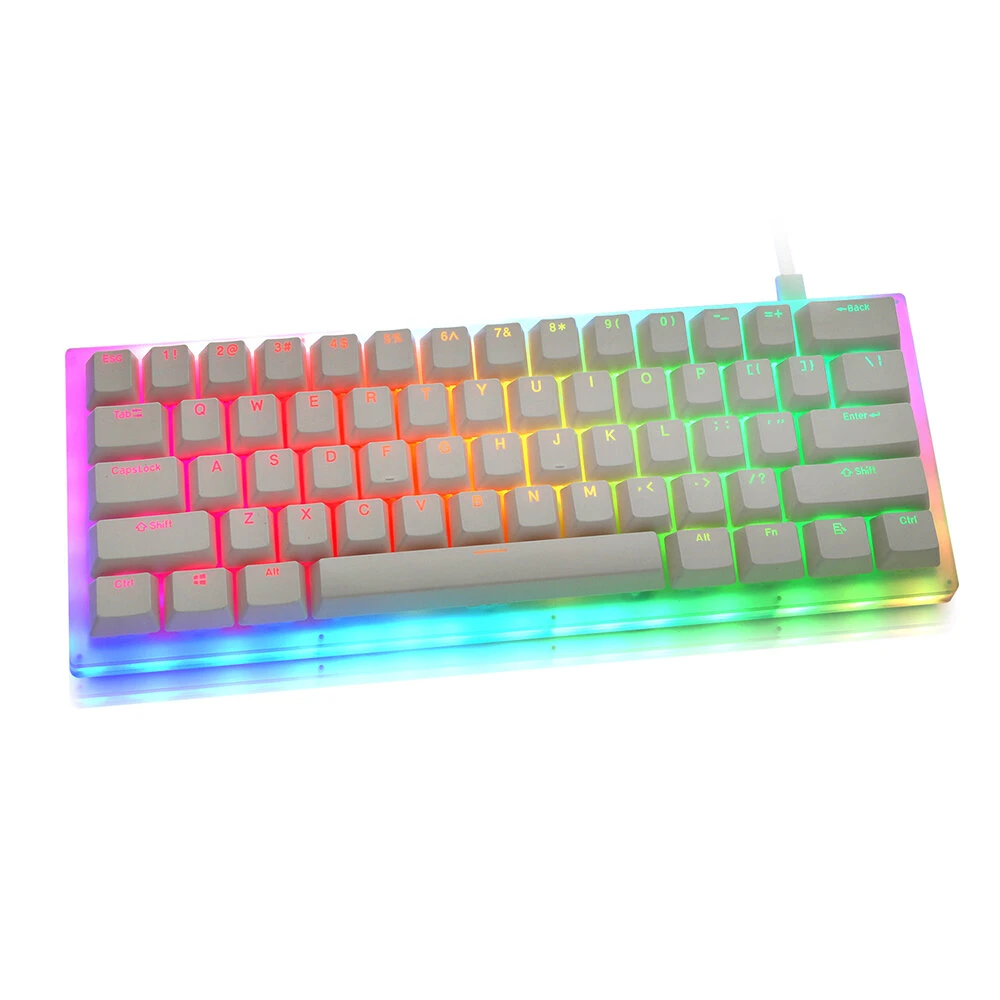 GamaKay K61 61 Keys Mechanical Gaming Keyboard Hot Swappable Type-C 3.1 Wired USB Translucent Glass Base Gateron Switch ABS Two-color Keycap NKRO RGB Gaming Keyboard