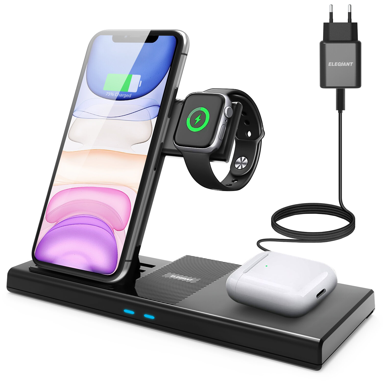 ELEGIANT U7 10W 7.5W 5W Wireless Charger Fast Wireless Charging Stand For Qi-enabled Smart Phones for TWS Earphones for Smart Watch for iPhone 12 Pro Max for Huawei Mate40 OnePlus 8 Pro