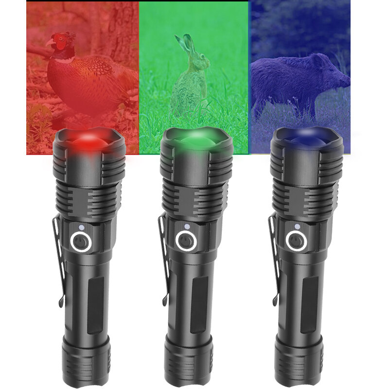 

4x XPE 200LM USB Rechargeable Zoomable LED Tactical Flashlight 4 Color In 1 Emergency Camping Light Hunting Torch