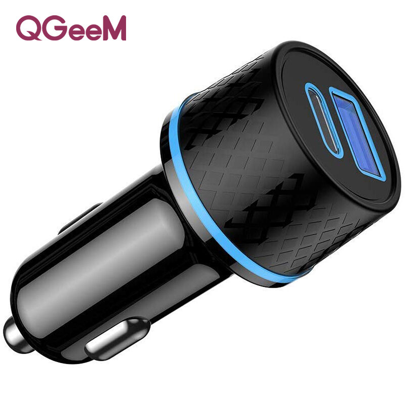 

QGEEM 36W USB Car Charger USB C PD 18W LED Light QC3.0 Fast Charging Adapter For iPhone XS 11Pro MI10 Note 9S OnePlus 8P