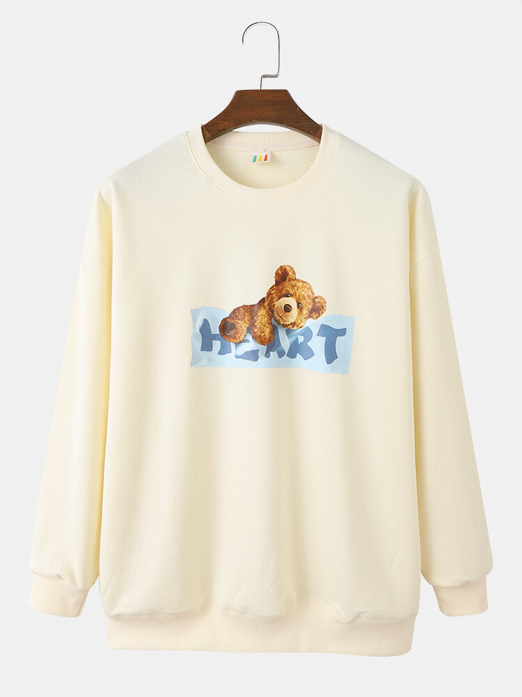 Oversized herensweatshirt met beren- en letterprint en dynamische ronde hals