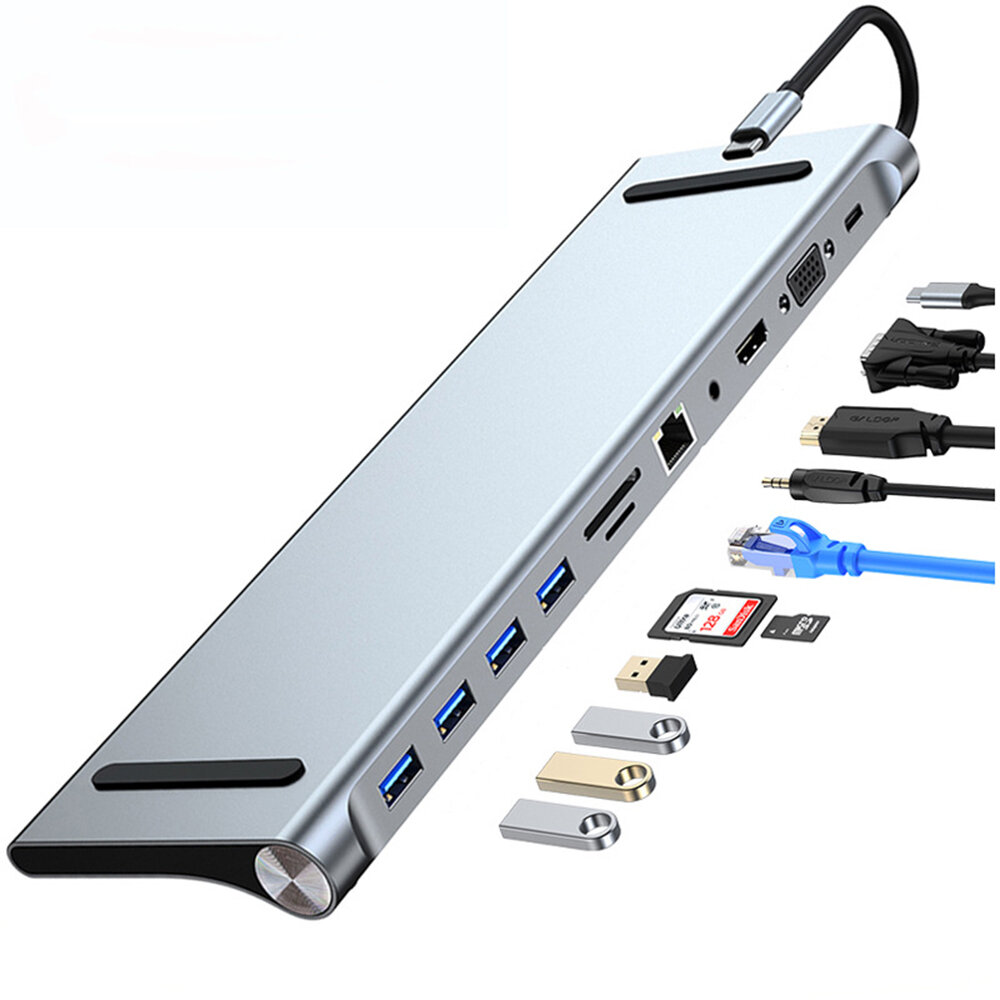 Mechzone 11 in 1 Type-C Docking Station USB-C Hub Adapter Ergonomic Laptop Riser with USB2.0 USB3.0 