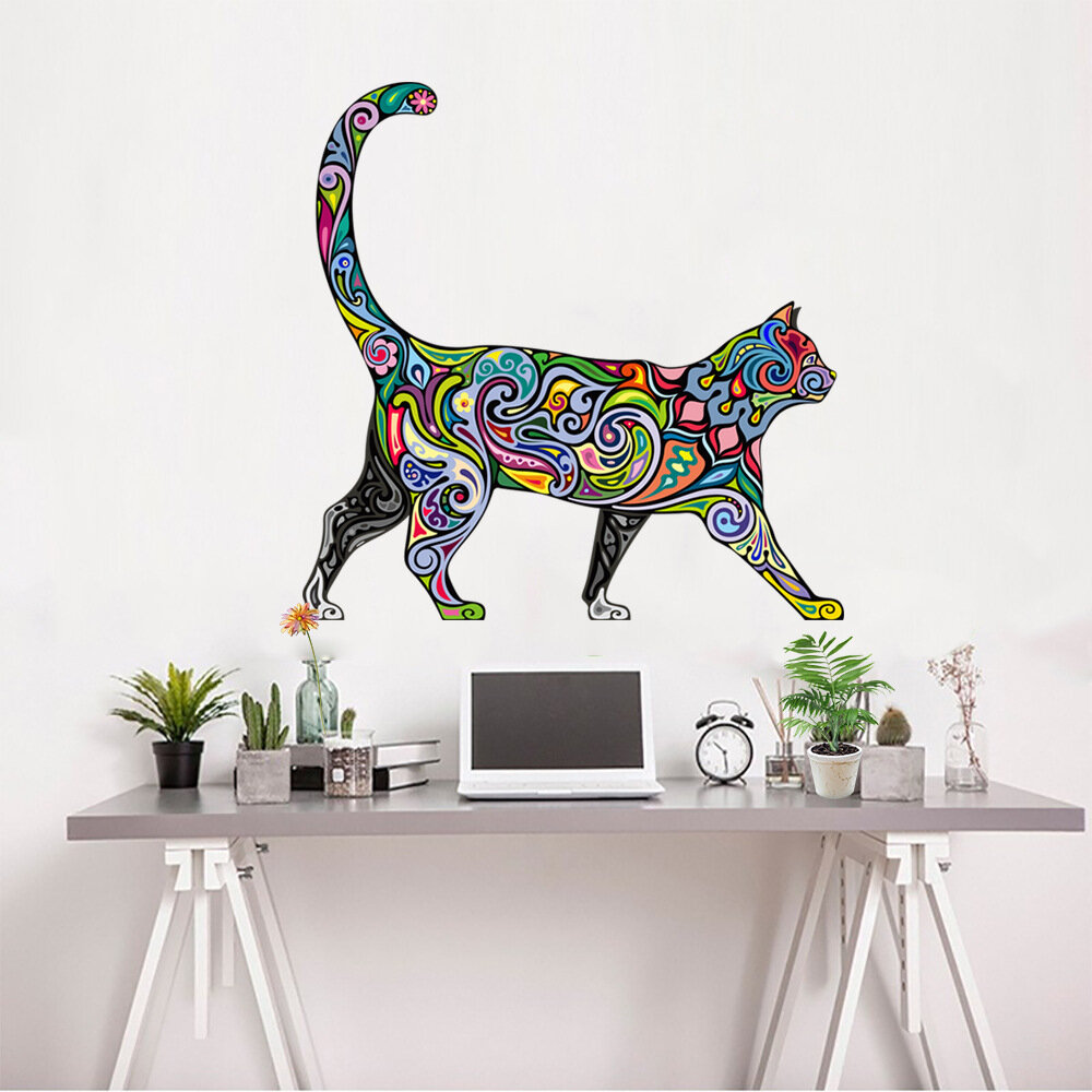 Colorful Cat Pattern Self-adhesive Bedroom Living Room Sticker Wall Art Home Decor