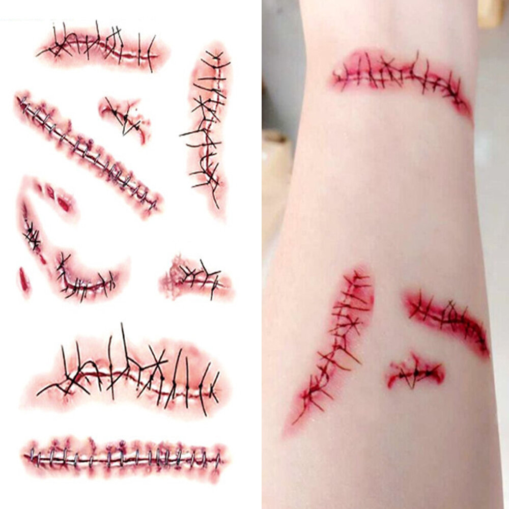 

Halloween Temporary Tattoo Sticker Horror Wound Realistic Blood Injury Scar Tattoo Stickers