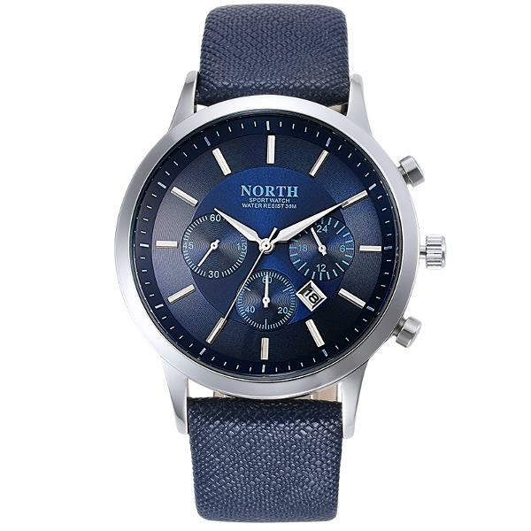 

NORTH 6009 Fashion Men Quartz Watch Casual Decorative Little Dails Leather Strap Wristwatch
