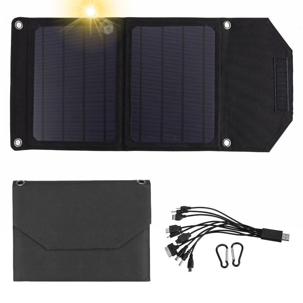 30W Solar Panel con cabezal de carga 10 en 1 Impermeable y portátil Solar Plegable Bolsa al aire libre cámping Viaje Batería Paquete