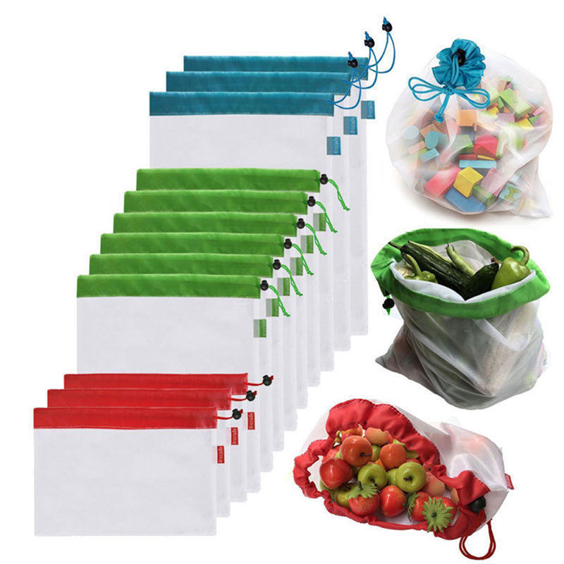 5 újrahasznosítható hálós tároló tasak élelmiszer, gyümölcs, zöldség és játék vásárlásához
