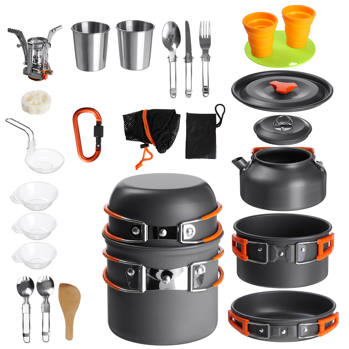 Outdoor Camping Cookware Kit Hiking Picnic Cooking Equipment Pot Pan Kettle Set 