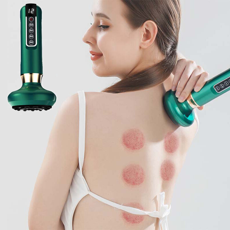12 modi Elektrische Cupping Massager Trillingen Verwarming Schrapen Natuursteen Body Massage Anti-Ce