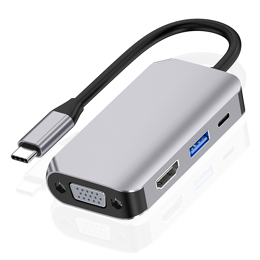 

HAOWEI 4 in 1 Type-c Hub USB-c Adapter Splitter Type-c to HDMI USB3.0 VGA Type-c Multi‑Functional Expansion Dock Convert