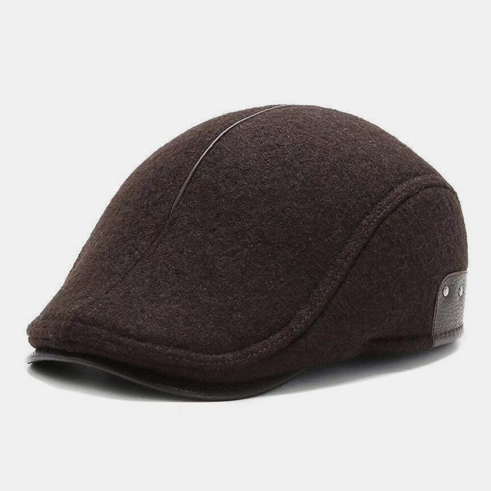Men Newsboy Hats Outdoor Cashmere Woolen Ear Protection Windproof Warm Berets Cabbie Hat