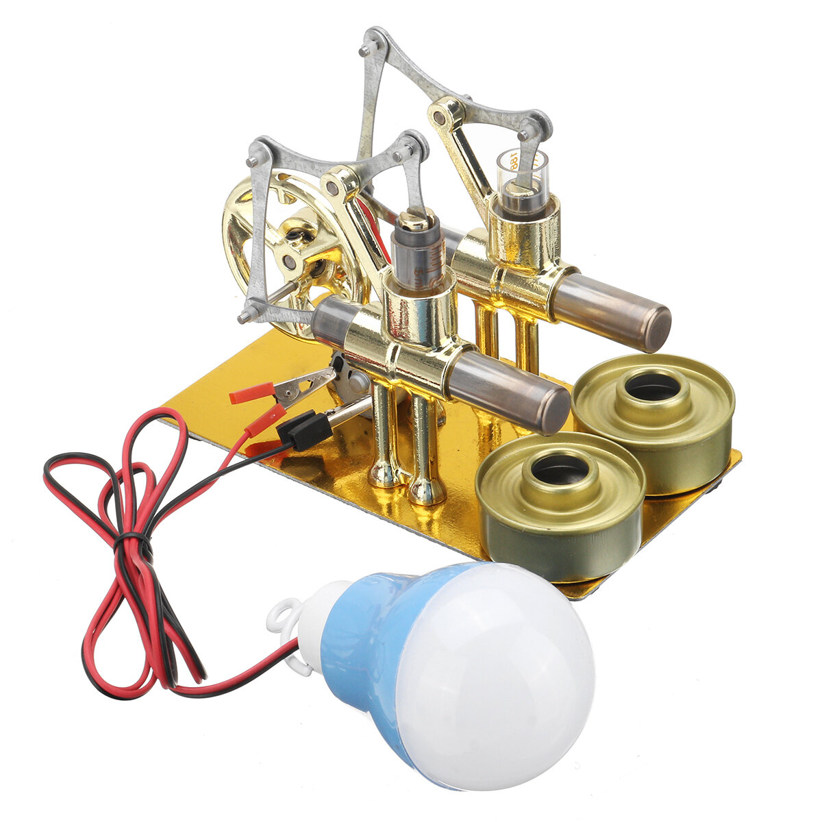 Double Cylinders Mini Hot Air Stirling Engine Model Generator Motor Steam Power 