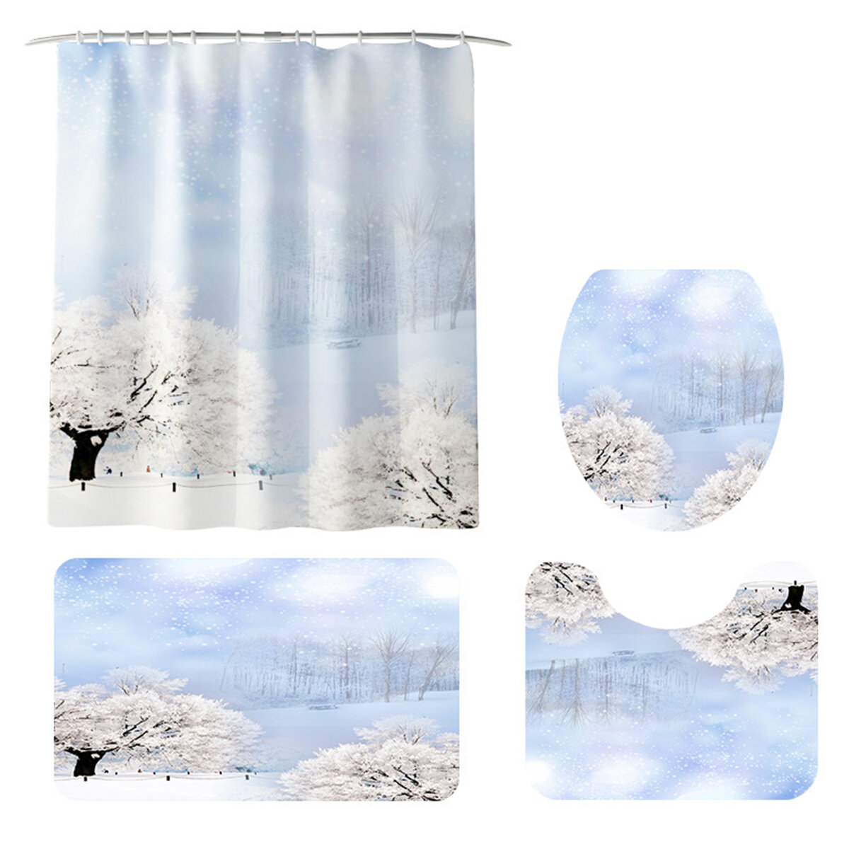 Douchegordijn Winter Landschap Verf Mat Decoratieve Waterdicht Polyester Badkamer Gordijn Set voor T