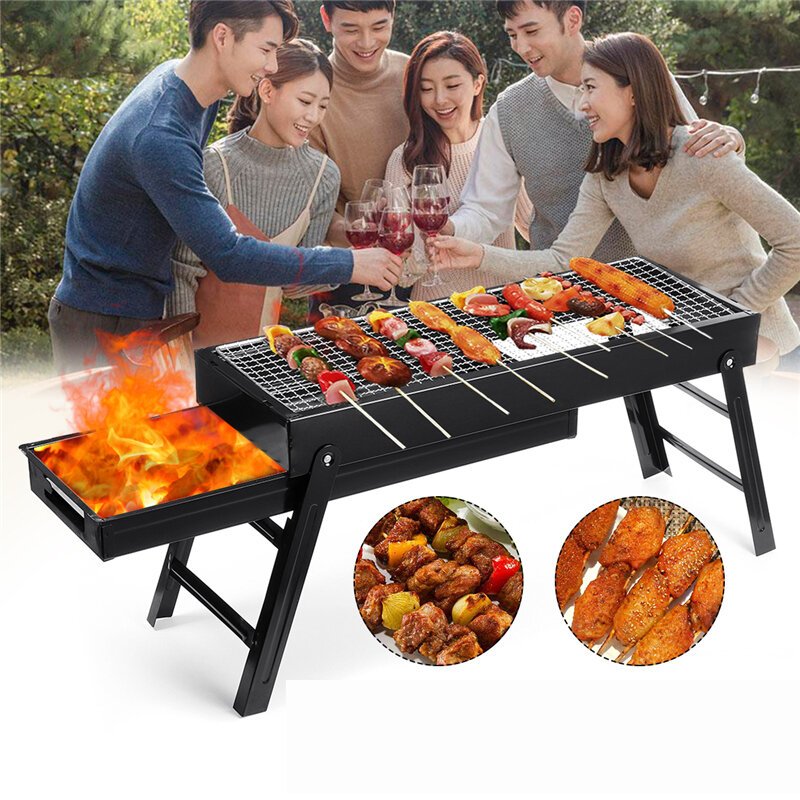 3-5 People Outdoor Portable Folding BBQ Grill Charcoal Barbecue Cooking Stove Camping Picnic
