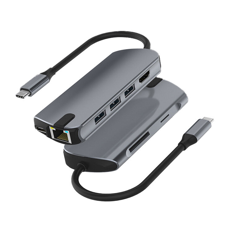 Mechzone 8 in 1 Type-C Docking Station USB-C Hub Splitter Adapter met USB3.0 USB-C PD 100W 4K HDMI R