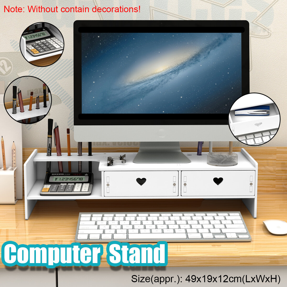Universeel met opberglade Macbook PC Riser Laptop Monitor Houten Desktop Stand Holder Scherm Rack Or