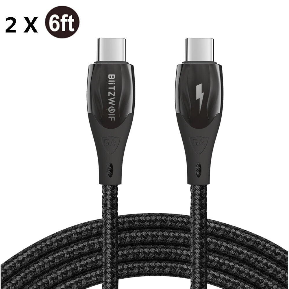 

[2 Pack] BlitzWolf® BW-FC1 100W USB-C to USB-C 1.8M PD Power Delivery Cable PD3.0 QC4.0+ QC3.0 Fast Charging Data Transf