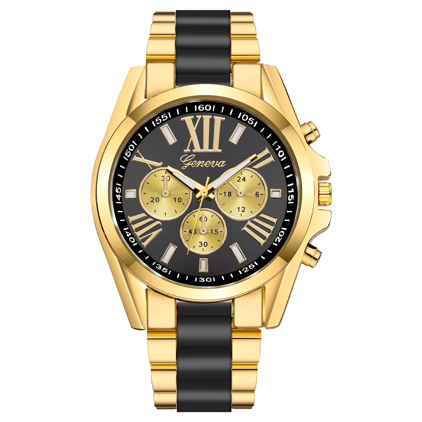

GENEVA Business Fashion Roman Numerals Dial Stainless Steel Strap Men Quartz Watch Wristwatch