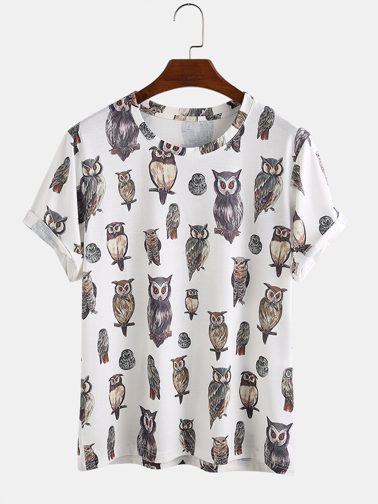 Image of Mens Fashion Animal Katze Drucken Rundhalsausschnitt T-Shirts mit Rundhalsausschnitt