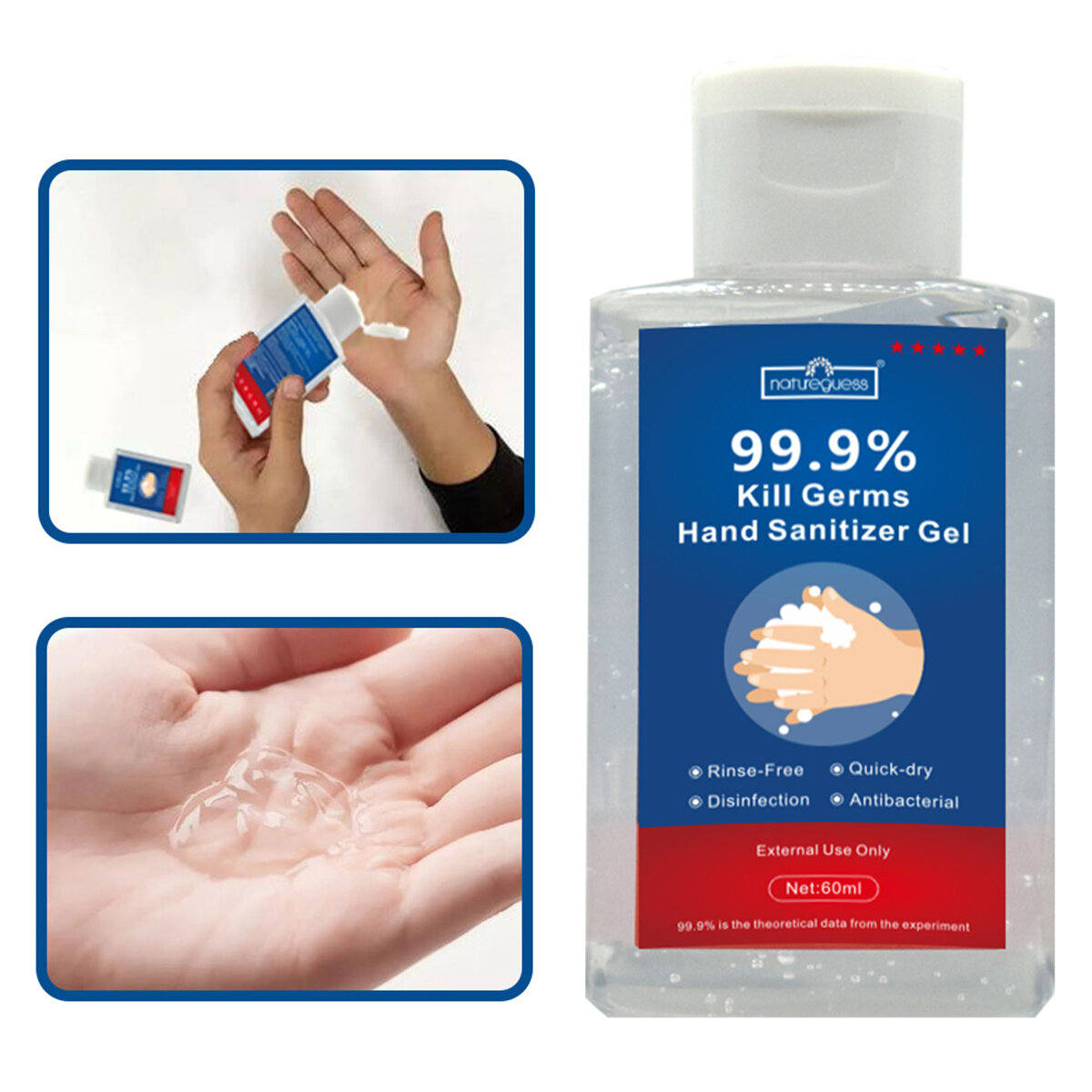 5 db 60 ml-es fertőtlenítő gél kézfertőtlenítő háztartási eldobható fertőtlenítés tíz másodperc gyorsan száradó kéz orvosi modell fertőtlenítőszer.