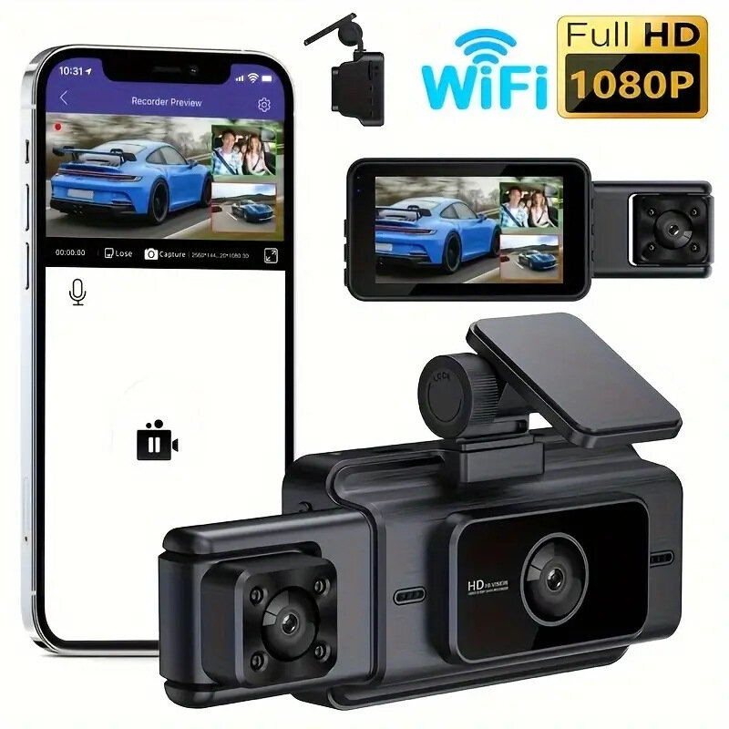 

3 inch Triple Car Front Windshield Record WIFI Car DVR Monitoring Night Vision 1080P HD Camera Car DVR Cam with 64G Memo