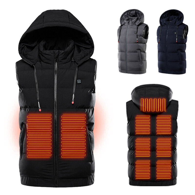 TENGOO 9 obszarów kurtki grzewcze Unisex 3 biegi kamizelka podgrzewana płaszcz USB elektryczna odzież termiczna kamizelka z kapturem zimowa ciepła odzież zewnętrzna