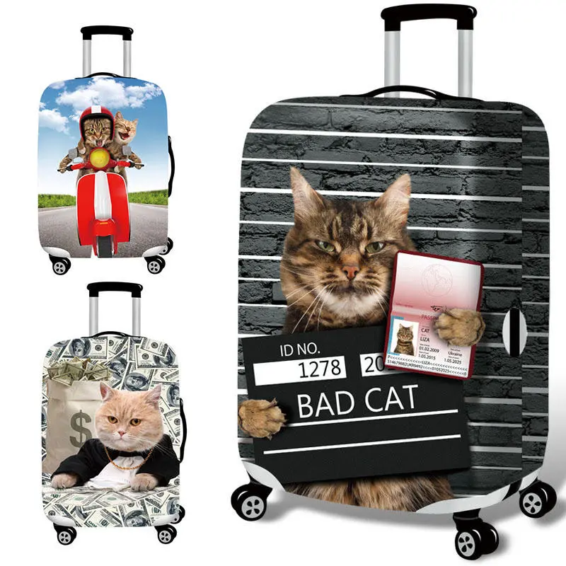 Honana 3d spoof cat elastic luggage cover trolley case cover warm travel suitcase protector